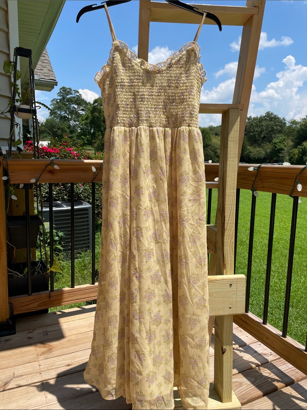 Patrons of Peace Yellow Floral Maxi Dress with Smocked Bodice